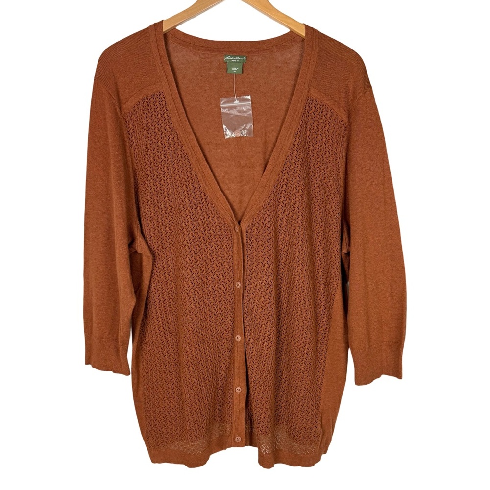 Eddie Bauer Cardigan Sweater Womens Cotton Linen Blend V Neck Rust Size 3X NWOT